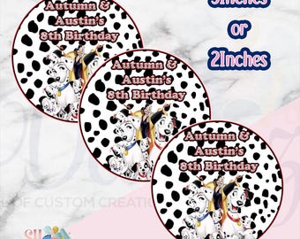 101 Dalmatians Birthday Party Circle Labels  (Digital)