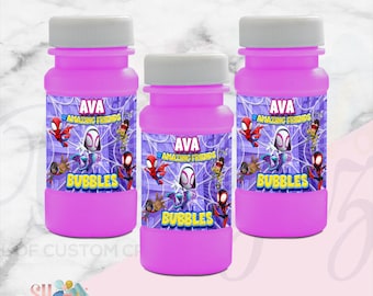 Ghost Spider and Friends Birthday Party Bubble Labels , Spidey and Friends Party, Spidey and Friends Birthday Bubbles