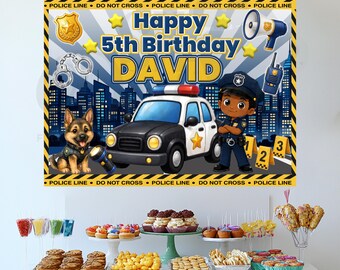 Bannière de fond pour fête d'anniversaire sur le thème de la police