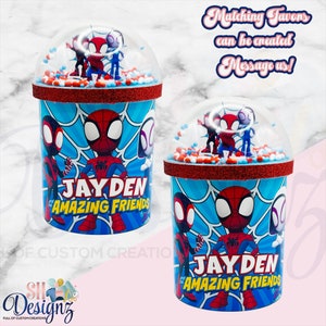Spidey and His Amazing Friends Birthday Party Chip Can Shakers. Spidey and His Amazing Friends Birthday Party Favors Treats, Spidey Party