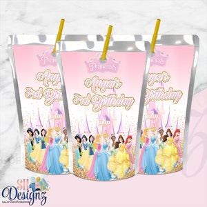 Princess Birthday Drink Labels- Princess Birthday Juice Labels- Princess Party-  Princess Birthday