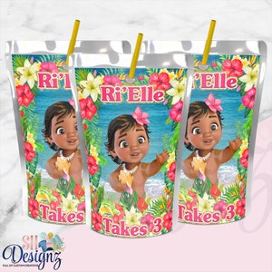 Baby Moana Birthday Party Juice Labels, Baby Moana Birthday Party Drinks, Baby Moana Birthday, Moana Party Labels