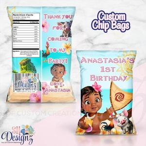 Moana Birthday Party Chip Bags/ Baby Moana Birthday Party, Maui Birthday Party, Baby Moana, Maui zdjęcie 1