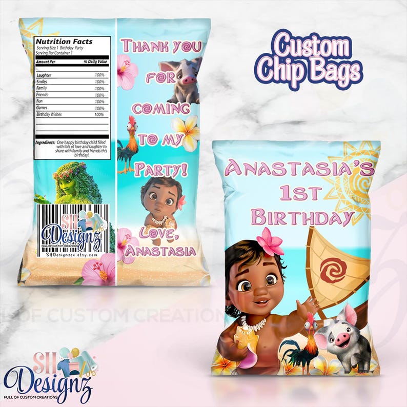 Moana Birthday Party Chip Bags/ Baby Moana Birthday Party, Maui Birthday Party, Baby Moana, Maui zdjęcie 1
