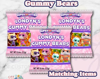 Super Kitties Birthday Gummy Bears , Super Kitties Party, Super Kitties Birthday, Super Kitties Birthday Party, Super Kitties GB