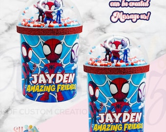 Spidey and His Amazing Friends Birthday Party Chip Can Shakers. Spidey and His Amazing Friends Birthday Party Favors Treats, Spidey Party