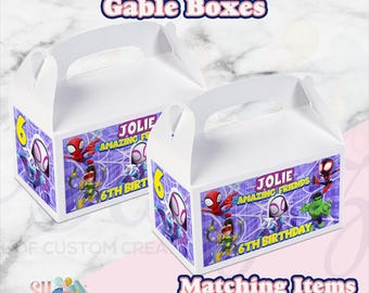 Ghost Spider Birthday Party Gable Boxes Snacks Favors Treats, Ghost Spider Party, Ghost Spider Birthday