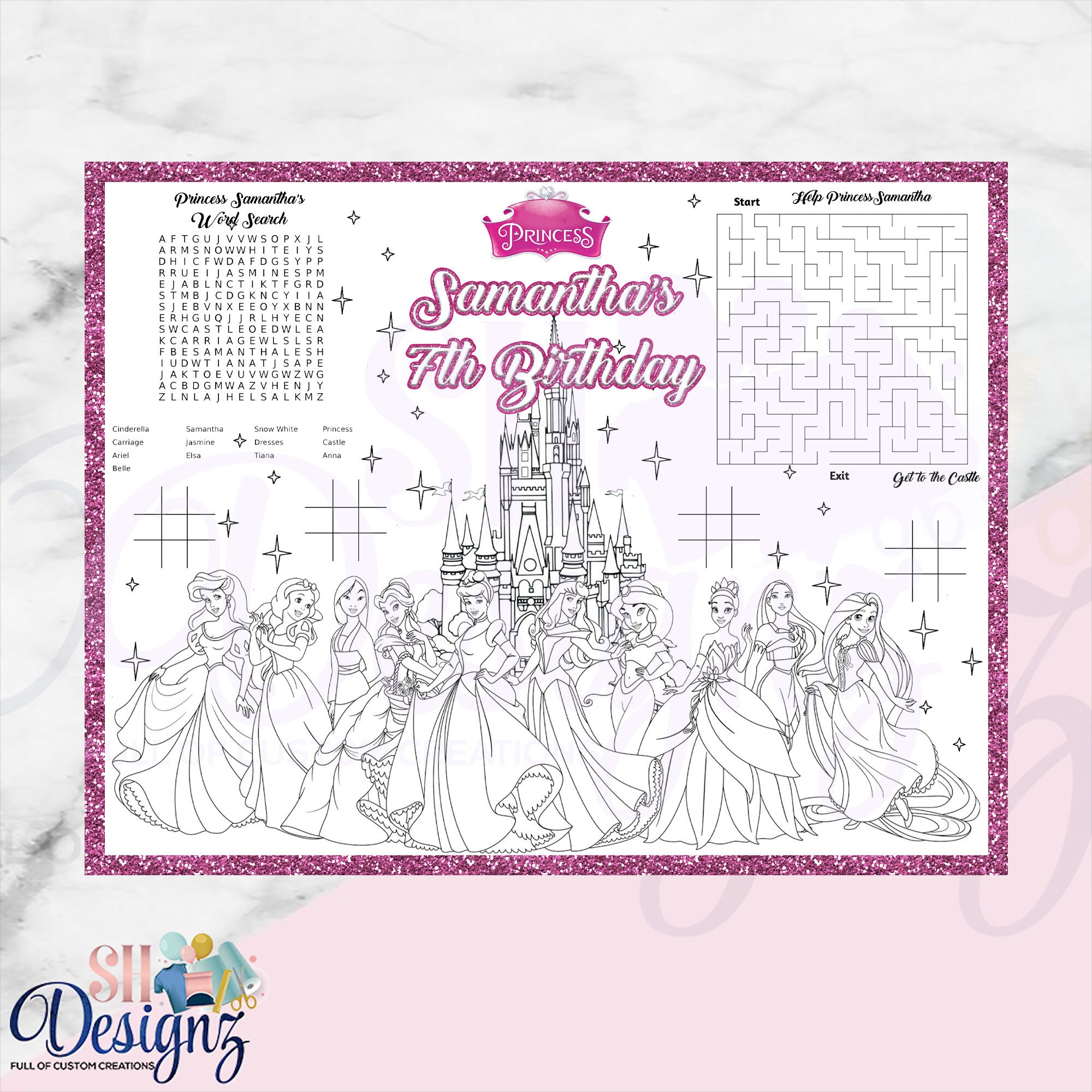 Princess Party Paper Placemats Princess Placemats Princess Etsy