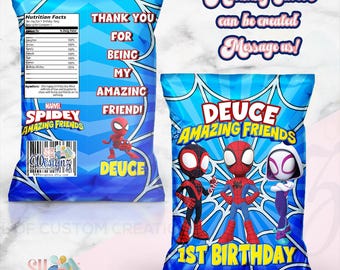 Spidey and his Amazing Friends Birthday Party Chip Bags , Spidey Party, Spidey Birthday, Spiderman Theme, Spidey