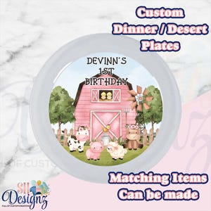 Farm Birthday Plates- Barnyard Pink Party- FarmHouse Plates, Farm Cute Pink , Barnyard Pink Birthday Plates in sets of 12