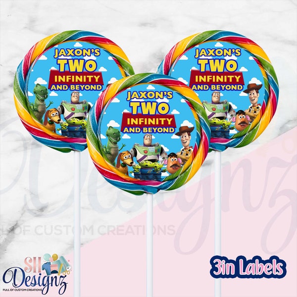 Two Infinity and Beyond Lollipop Labels, Toy Story Drink Labels, Buzz Lightyear, Woody, Pizza Planet, Two Infinity and Beyond