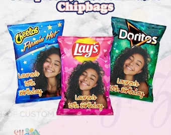 Bolsas de papas fritas personalizadas, Bolsas de papas fritas para una fiesta de cumpleaños, Bolsas de papas fritas personalizadas, Bolsas de papas fritas personalizadas para fiestas
