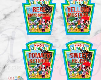 Mickey Mouse Hot Dog labels, Mickey Mouse Clubhouse, Mickey Birthday Party, Custom Condiment Labels