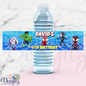 Spidey and Friends Birthday Party Water Bottle Labels, Digital image 1
