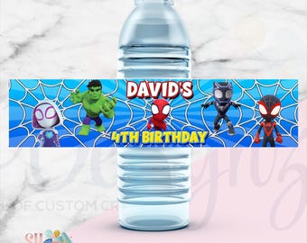 Spidey and Friends  Birthday Party Water Bottle Labels, Spidey and Friends  Party, Spidey and Friends Birthday Drink Labels