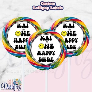 ONE HAPPY DUDE Birthday Lollipop Labels| 1st Birthday Party Favors | Smiley Face Birthday Labels | Happy Dude party favor, Retro Party