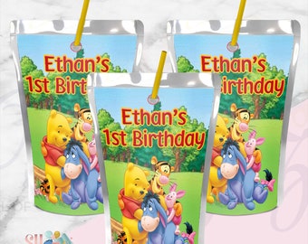 Winnie The Pooh Birthday Party Juice Labels, Winnie The Pooh , Winnie The Pooh Birthday Party, Winnie The Pooh Birthday