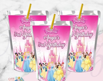 Princess Birthday Drink Labels- Princess Birthday Juice Labels- Princess Party-  Princess Birthday