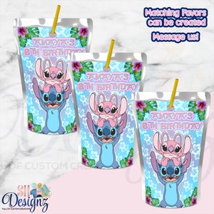 Lilo and Stitch Birthday Party Juice Labels, Lilo and Stitch Birthday Party Drinks,  Lilo and Stitch, Stitch and Angel