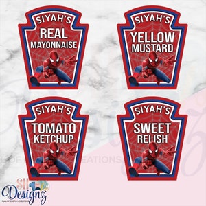 Spiderman Birthday Party Condiment Labels, Spiderman Party, Spiderman Birthday Labels