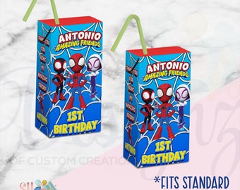 Spider Birthday Party Juice Labels , Spidey and his amazing friends Favors Treats, Spidey and his amazing friends Party,