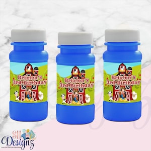 Mickey Farmer Mouse Bubble Labels, Birthday Party (Custom Name & Age)