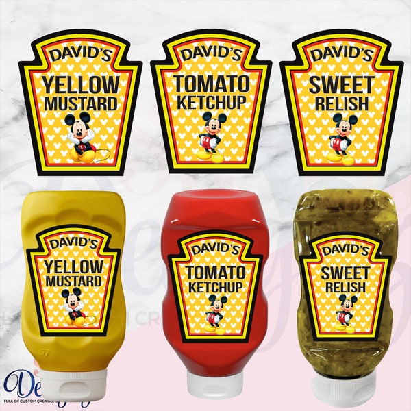 Mickey Mouse Hot Dog labels, Mickey Mouse Clubhouse, Mickey Birthday Party, Custom Condiment Labels