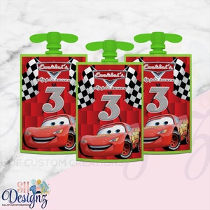 Cars Birthday Party Applesauce Pouch labels, Cars Birthday Party Favors treats labels, Cars theme