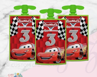 Cars Birthday Party Applesauce Pouch labels, Cars Birthday Party Favors treats labels, Cars theme