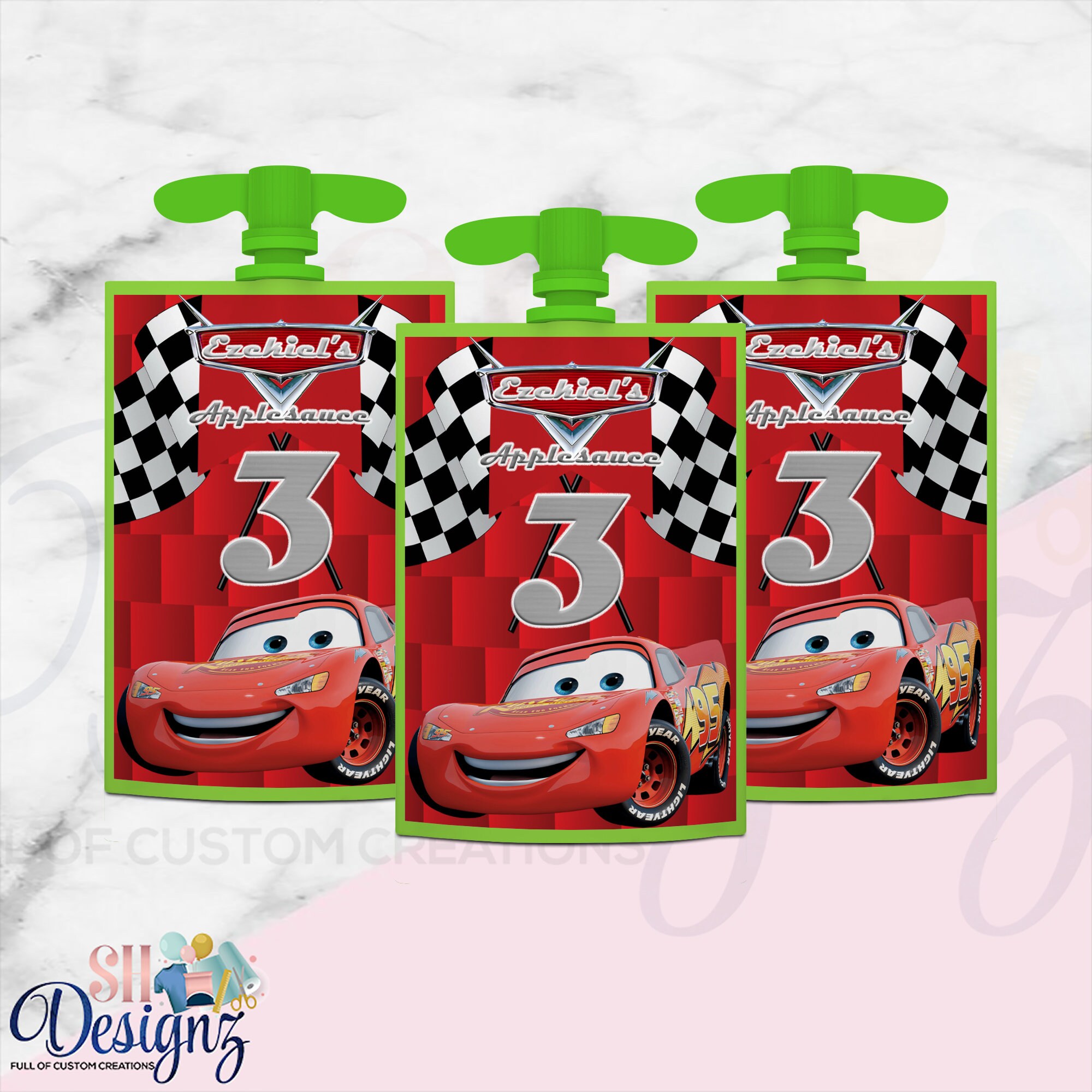 6pcs Disney Pixar Cars Lightning McQueen Water Bottle Label self-adhesive  Sticker Baptism Baby Shower Decorations