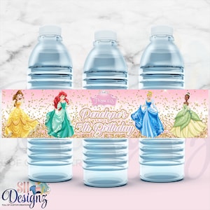 Princess Birthday Water Bottle Labels- Princess Birthday Water Labels- Princess Party-  Princess Birthday