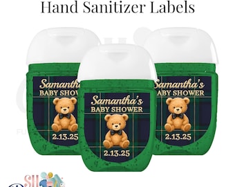 Elegant Teddy Bear Baby Shower Thank You Santizers Stickers - Preppy Plaid Baby Shower, Teddy Bear Shower - Navy Plaid Baby Shower Favor