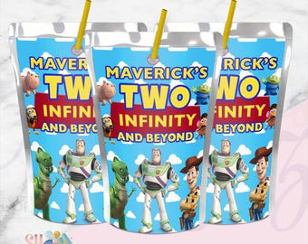 Two Infinity and Beyond Juice Labels, Toy Story Drink Labels, Buzz Lightyear, Woody, Pizza Planet, Two Infinity and Beyond