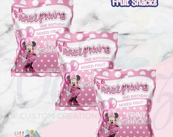 Minnie Mouse Birthday Fruit Snacks, Custom Party Favors