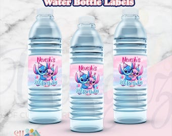 Stitch Birthday Party Water Bottle Labels, Lilo and Stitch Angel Party, Lilo and Stitch Birthday Drink Labels