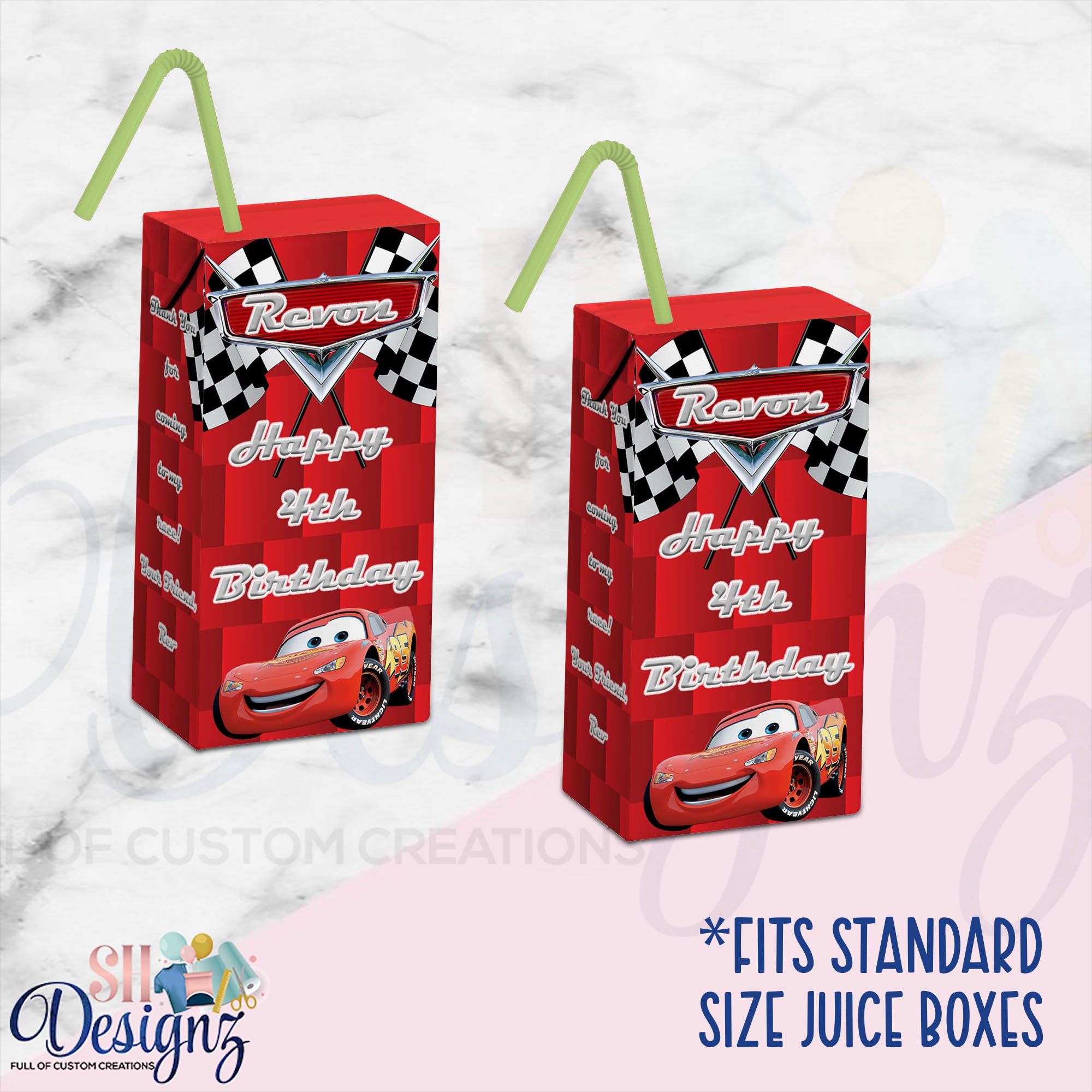 Cars Birthday Party Lightning Mcqueen Personalized Water Bottle Labels PACK  of 10 