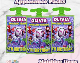 Ghost Spider Birthday Party Applesauce Labels, Ghost Spider Favors Treats, Ghost Spider, Ghost Spider Party, Ghost Spider Birthday FS
