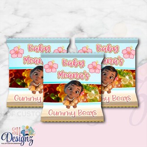 Baby Moana Birthday Party Gummy Bears Snacks, Baby Moana Birthday, Baby Moana Party, Moana Treats GB