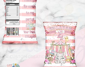 Carnival Pink Chip Bags - Circus Pink Party - Circus Party - Carnival Birthday Party - Carnival Theme- Circus Birthday Theme