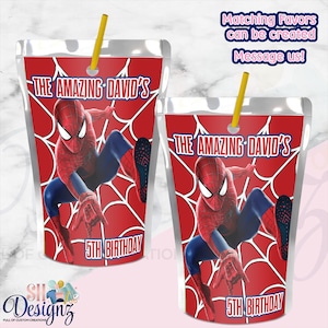 Spiderman Birthday Party Juice Labels  Favors Treats, Spiderman Party, Spiderman Drink Labels