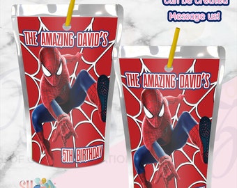 Spiderman Birthday Party Juice Labels Favors Treats, Spiderman Party, Spiderman Drink Labels