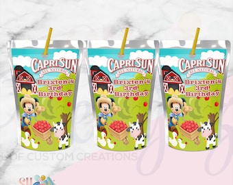 Mickey Mouse Farmer Birthday Party Juice Labels, Minnie and Micky Mouse , Mickey Mouse Birthday Party, Mickey Birthday,