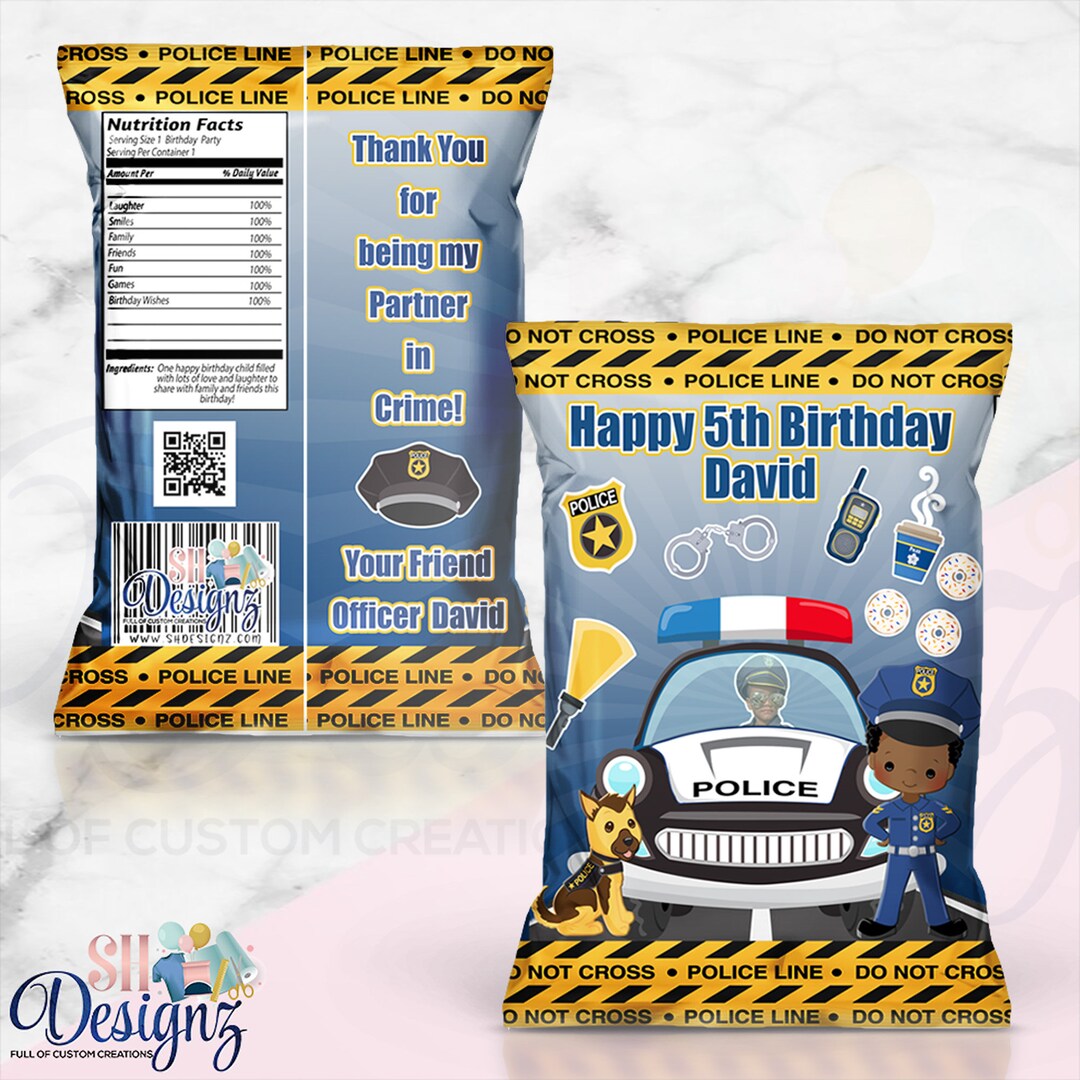 Police Birthday Party Chip Bags, Police Party Bags, Police Birthday