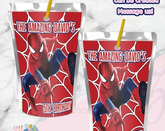 Spiderman Birthday Party Juice Labels  Favors Treats, Spiderman Party, Spiderman Drink Labels