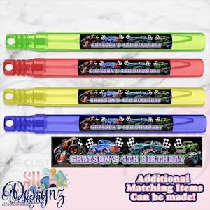 Monster Trucks Birthday Party Bubble Wand Labels, Monster Truck, Monster Truck Birthday Party, Monster Truck Birthday