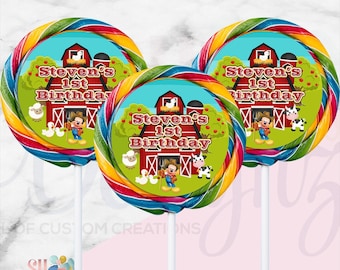 Mickey Mouse Lollipop Labels: Farmer Party Theme