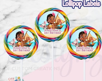 Moana Birthday Party Lollipop Labels , Moana Baby Party, Baby Moana Birthday, Moana Circle stickers