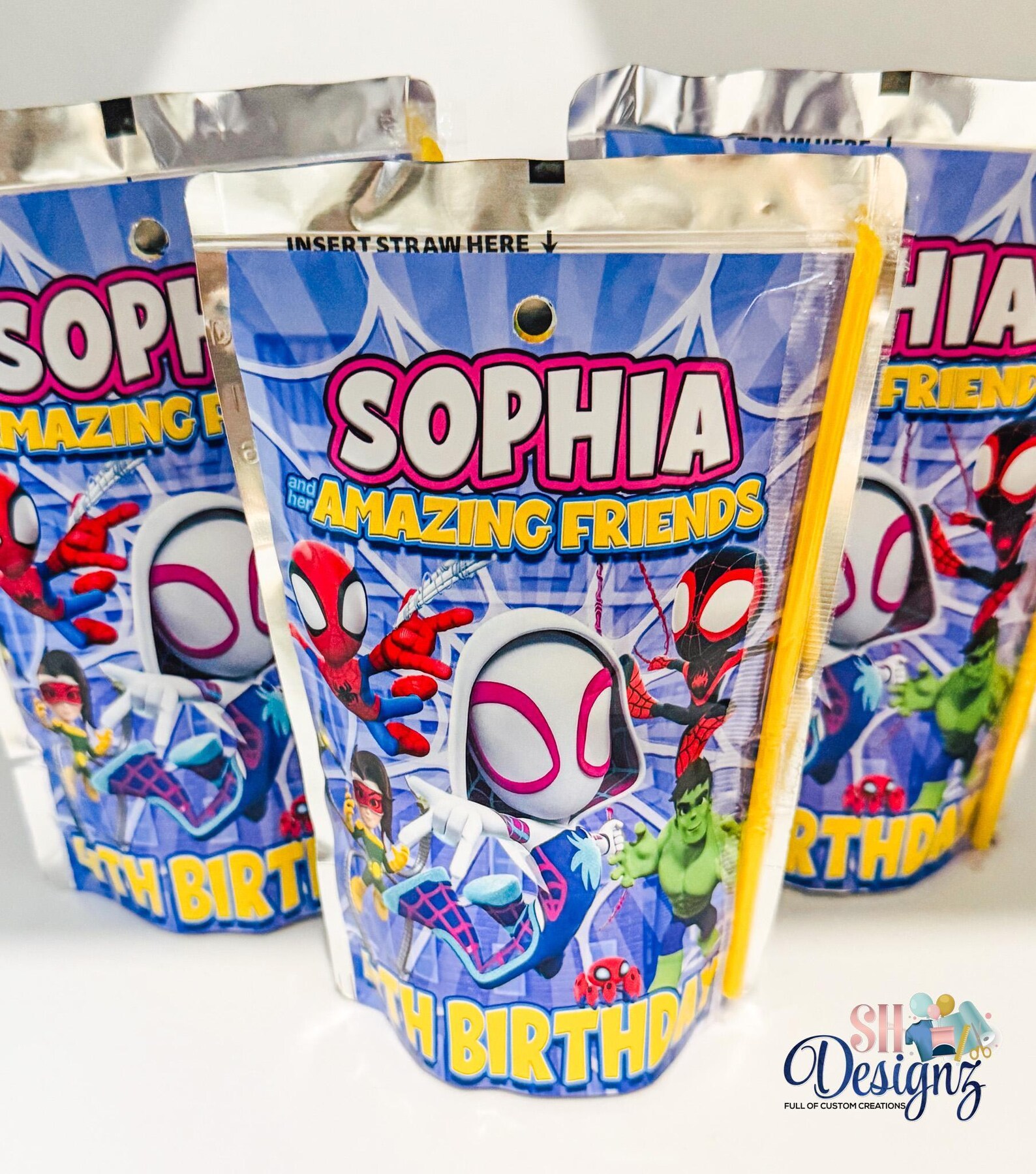 Ghost Spider Birthday Party Juice Labels, Spidey and His Amazing ...