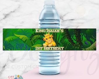 Etykiety na butelki z wodą urodzinową z motywem Króla Lwa – cyfrowe