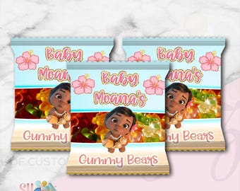 Moana Birthday Party Gummy Bears Snacks, Baby Moana Birthday, Baby Moana Party, Moana Treats GB